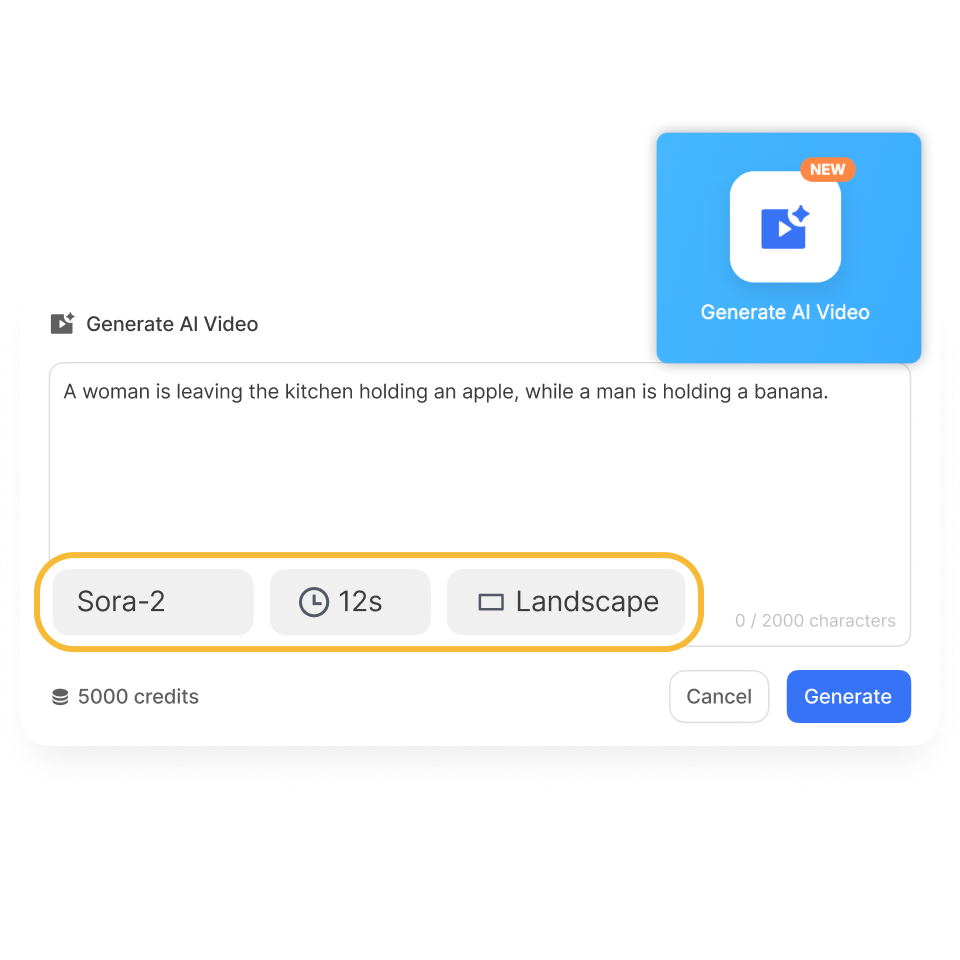 Visla Sora 2 video generator prompt panel—set camera, subject, action, style, and audio